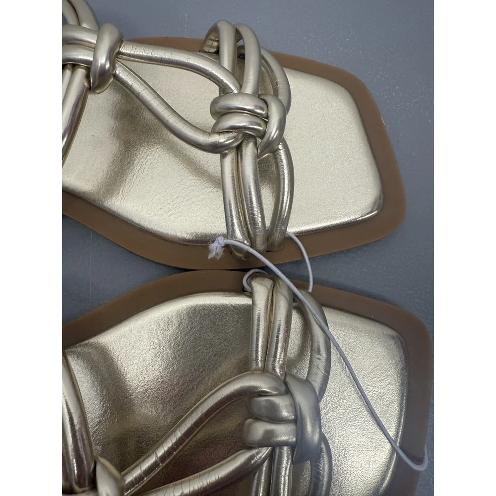 Azalea Wang Stetson Slide Sandals - Gold‎ Size 8 New Comfortable Glam Shoes #18